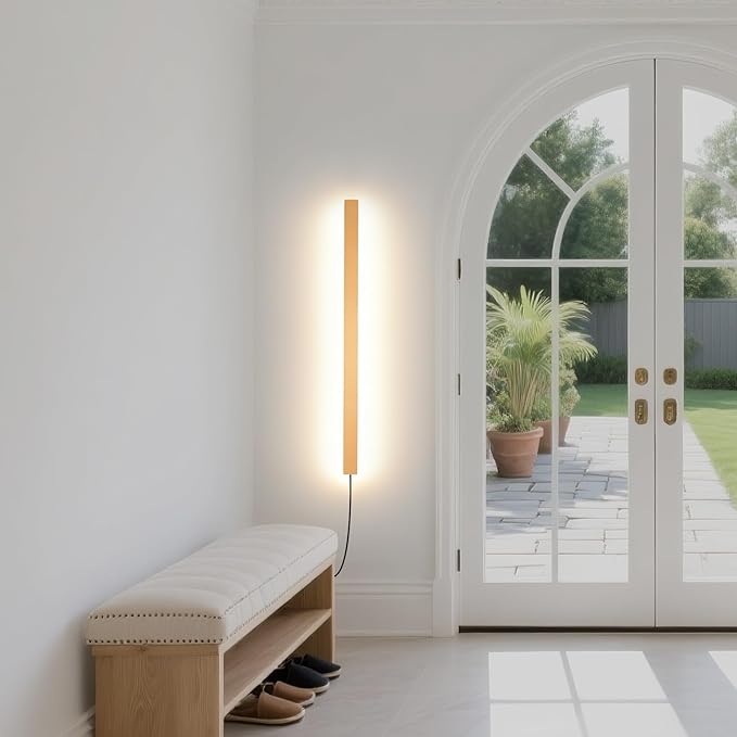 KELUOLY Modern Plug in Wall Lights, 31.4 inch Frosted Gold LED Long Wall Sconce, 16W Warm White 3000K Acrylic Indoor Wall lamp,with 59" Plug Cable for Bedroom, Living Room, Hallway