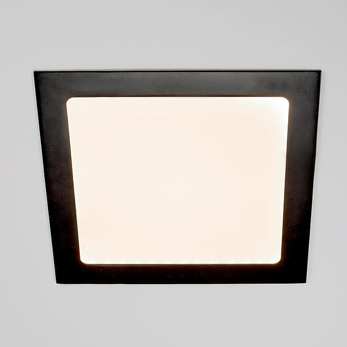 Maxxima 8 in. 5 CCT Square Recessed LED Downlight, 1400 Lumens, Slim Flat Panel Color Selectable (2700K/3000K/3500K/4000K/5000K), Dimmable, Canless IC Rated, Black Trim, J-Box Included