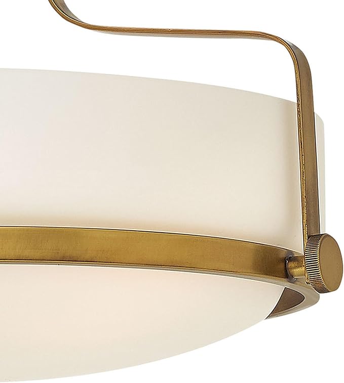 Hinkley Harper Medium Semi-Flush Mount Ceiling Light for Kitchen, Bedroom, Bathroom, and Hallway, Sleek, Retro Style Heritage Brass and Etched Opal Glass
