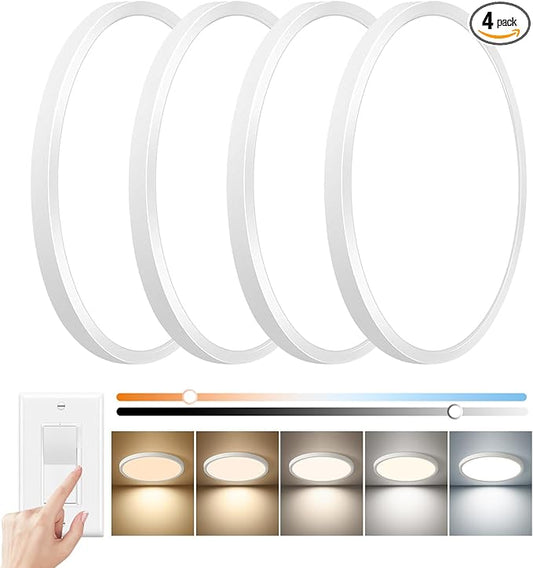15.8inch Dimmable LED Flush Mount Ceiling Light, 32W, 3480LM, 2700K/3000K/4000K/5000K/6000K CCT Selectable,LED Round Flat Panel Light Dimmable from 5% to 100% for Bedroom,Kitchen,Hallway, White 4PK