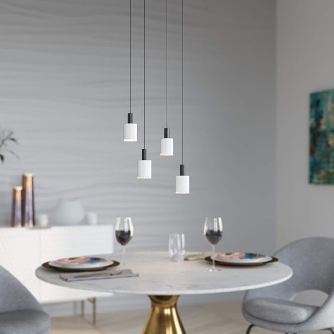 Virgo 4 Mini Pendant Lighting Black-White - LED Hanging Light Fixture for Kitchen Island, Bar, Foyer - Cluster Pendants - Dimmable, Adjustable Wire, Lamp Bulb Included