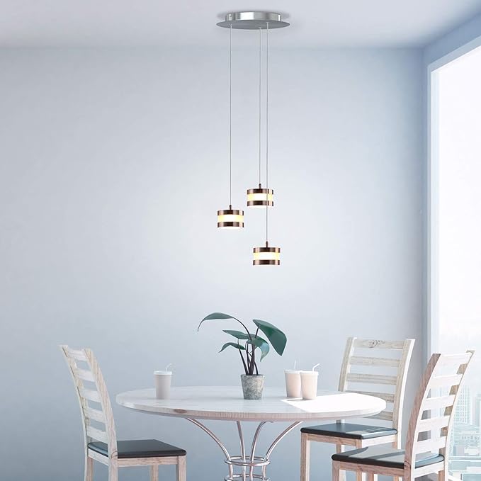 Mercury 3 Mini Pendant Lighting Nickel - LED Hanging Light Fixture for Kitchen Island, Bar, Foyer - Cluster Pendants - Dimmable, Adjustable Wire, Lamp Bulb Included
