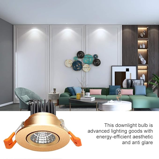 LightingWill 2inch LED Dimmable Downlight, 3W COB Recessed Ceiling Light, Daylight White 5500K-6000K, CRI80, 25W Halogen Bulbs Equivalent, Gold (4Pack)