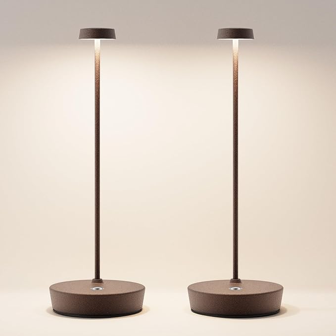 2Pack Cordless LED Table Lamp，Rechargeable Battery Desk Lamps, 3 Color Stepless Dimmable Metal Battery Table Lamps, Portable Waterproof Table Light for Indoor/Outdoor/Restaurant