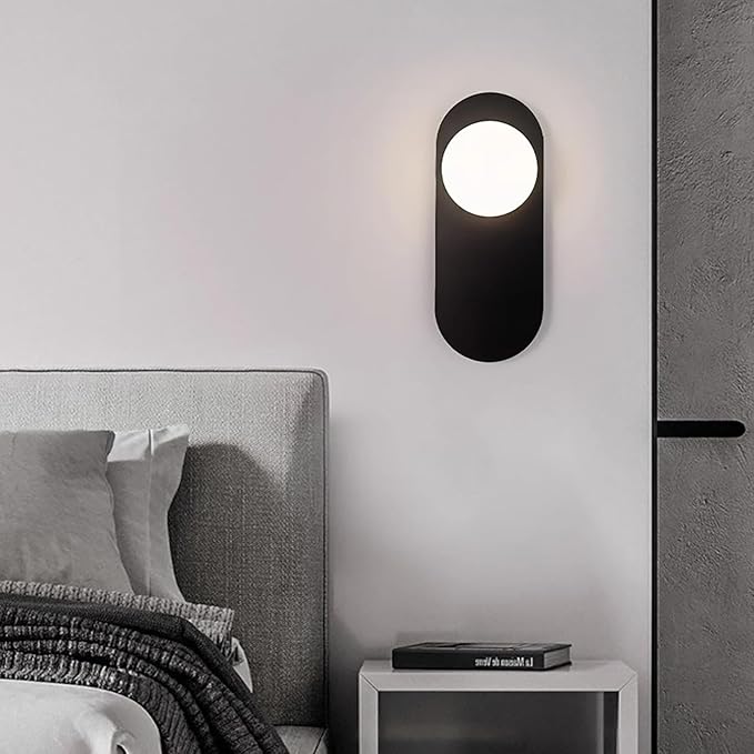 Black Globe Wall Light,Art Deco Flush Mount Glass Sconce Indoor,Minimalist Kitchen Light Fixture,Vintage Style Wall Lamp for Hallway Living Room and Office