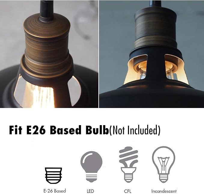 CLAXY Plug in Pendant Lights Adjustable Hanging Pendant Light Fixture with Black Barn Shade On/Off Switch Swag Pendant Lamp Set of 2