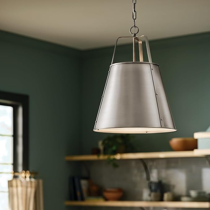 Kichler Etcher 2-Light Pendant, Updated Traditional Light with Etched Painted White Glass Diffuser in Classic Pewter, for Kitchen or Dining Room (22.5" x 18"), 52711CLP
