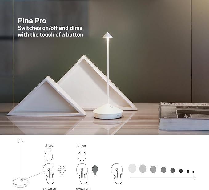 Zafferano, Pina Pro Lamp, Rechargeable Cordless Table Lamp with Touch Controls, Suitable for Indoor and Outdoor, Dimmer, 2200-3000 K, Height 11.4 Inches, Sage Color