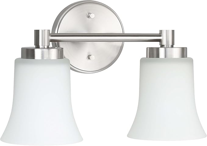 XiNBEi Lighting Bathroom Vanity Light, Modern Wall Light with Glass, Brushed Nickel 2 Light Bath Bar Light XB-W1235-2-BN