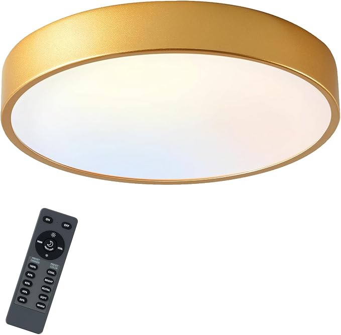Gold Flush Mount Ceiling Light 15 inch LED Dimmable Ceiling Lamp Remote Control 36W 5CCT(2700K-5000K) Bedroom Lamp Light Fixture for Living Room Study Room Home Office Conference Room