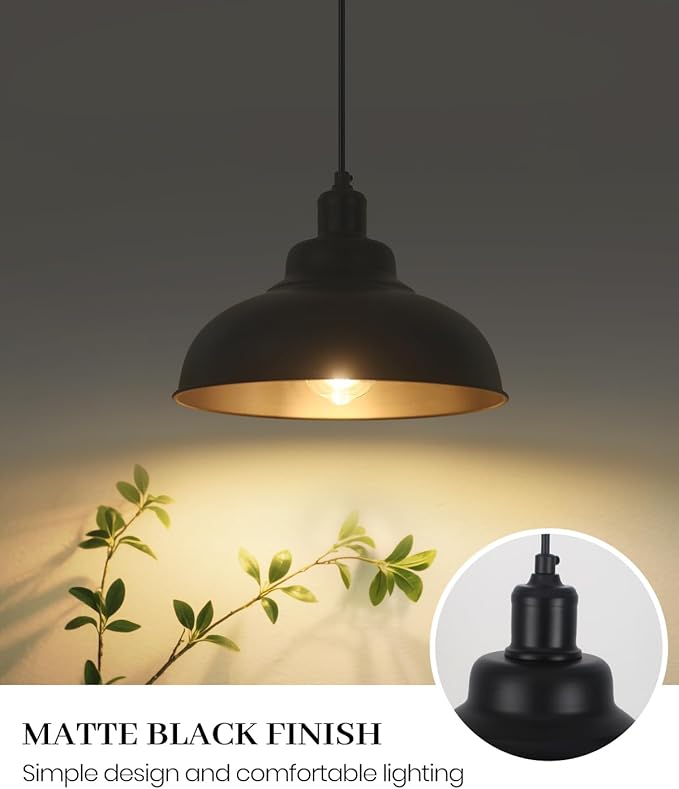 Black Dome Pendant Light 3 Pack, Farmhouse Pendant Lights Kitchen Island, 11.4’’ Industrial Metal Pendant Light Fixtures, Pendant Lighting for Dining Room Hallway Bar, Adjustable Height
