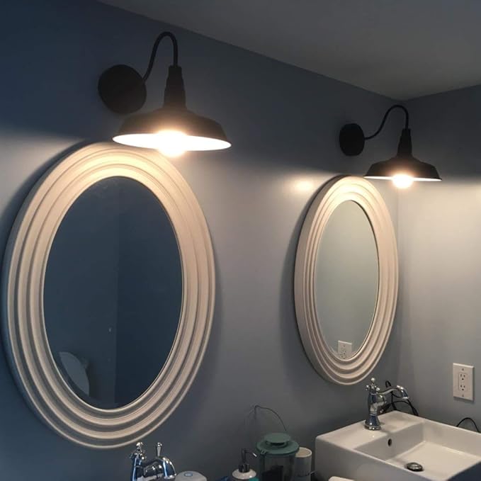 BRIGHTESS Bathroom Light Fixtures,Black Vanity Light, Decor Barn Light,E26 Farmhouse Wall Lamps Sconces Kitchen Bedroom Hardwired (2 Packs)