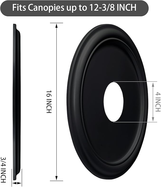 EIFHYT Molded Nylon Ceiling Medallion for Light Fixtures and Ceiling Fans 16"OD x 4"ID x 3/4"P (Fits Canopies up to 12-3/8") Black