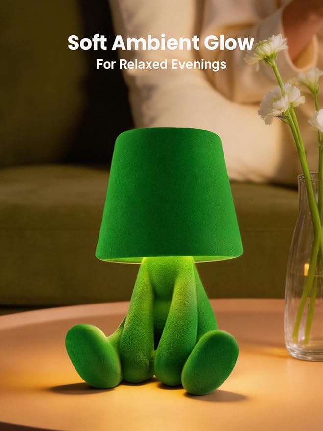 Modern Table Lamp for Youth: Rechargeable Cute Light for Kids Child Teen - Gift for Birthday Christmas Halloween Easter (Green)