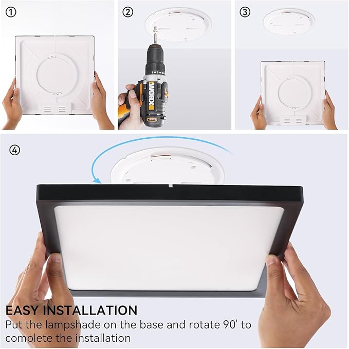 2Pack 12inch Square Black 3200LM LED Flush Mount Ceiling Light,28W White 6000K Slim Surface Mount Ceiling Light Fixture for Kitchen Bedroom Living Room