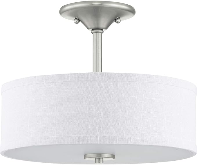 Progress Lighting Inspire Collection 2-Light Ceiling Light, Semi Flush Mount Ceiling Light Fixture with Summer Linen Light Shade for Interior Kitchen Lights, Hallway, 13" by 10-1/8", Brushed Nickel