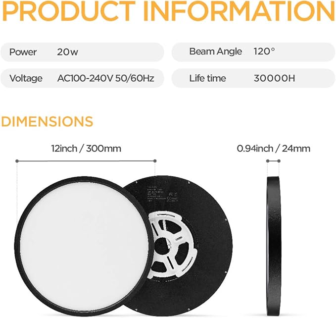 TALOYA Surface Mount LED Ceiling Light 12 Inch-2 Pack Black Shell, Equivalent to Traditional 200W Bulb Light for Kitchen Bedroom Utility Closet Room,5 in 1(3000k/3500k/4000k/5000k/6500k)