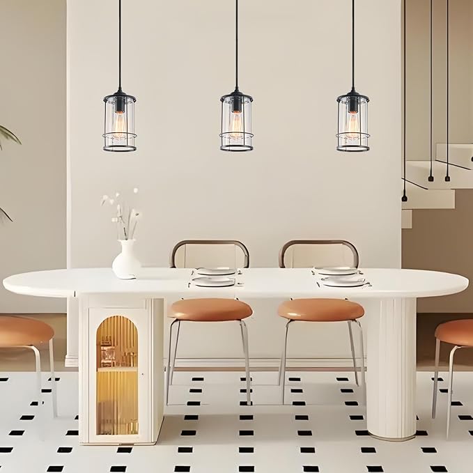 AKEZON Pendant Lights, Black Hanging Light Fixtures Kitchen Island 2 Pack with Clear Glass, Modern Industrial Cage Pendant Lighting for Kitchen Dining Room Entryway Bathroom