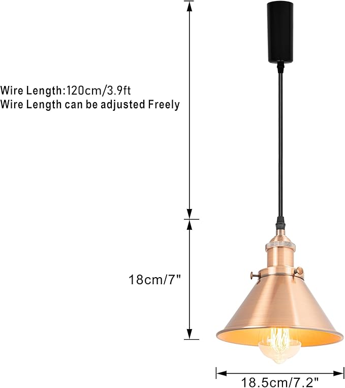 3-Pack Adjusted Wire Length H-Type Track Hanging Light 3.9 Ft Black Cord E26 Base Red Bronze Metal Pendant Light Fixture,Industrial Style Lamp for Aisle Bedroom Balcony(No Bulb,No Track)