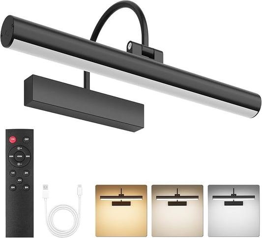 Bridika Picture Light for Wall with Remote, Rechargeable Battery Operated Picture Light, 3 Color Modes and Dimmable Classic Art Lights for Paintings, Gallery, Bedroom, Bathroom with Timer Black 1