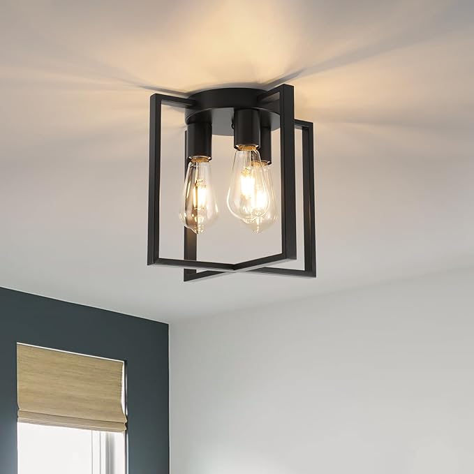 WILON Black Ceiling Light Fixture, 3-Light Modern Farmhouse Chandelier Industrial Semi Flush Mount for Hallway Bedroom Living Room Foyer Entryway Kitchen Hall Dining Laundry Office