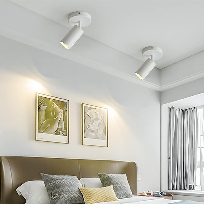 Track Lighting Ceiling Spotlight, White Ceiling Light Fixture, Gu10 Ceiling Spotlights Indoor Angle Adjustment Modern Wall Lamp for Living Room, Gallery, Cabinet, Hallway, Bedroom 2 Packs
