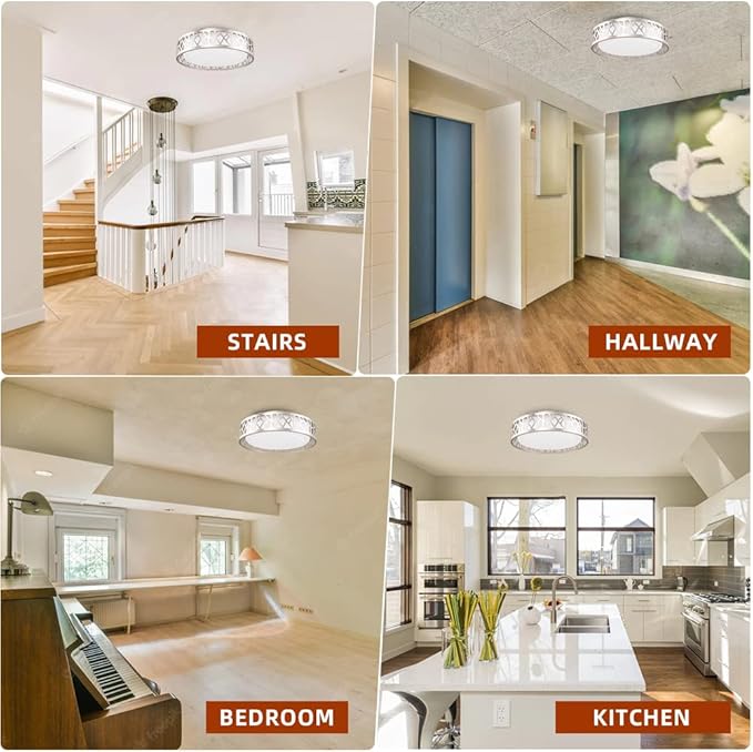 Flush Mount Ceiling Light, 12 Inch Dimmable LED Hallway Light Fixtures Ceiling, 15W 1100 Lumens 3000K Warm White, ETL Listed,Brush Nickel Fihished,Metal Body and Acrylic Lampshade