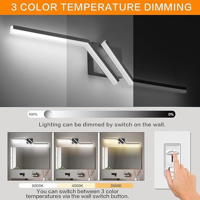 ZUZITO Nickel Vanity Lights for Bathroom 24 Inch Vanity Light Modern Dimmable Bathroom LED Light Fixtures Over Mirror 6000K Cool White