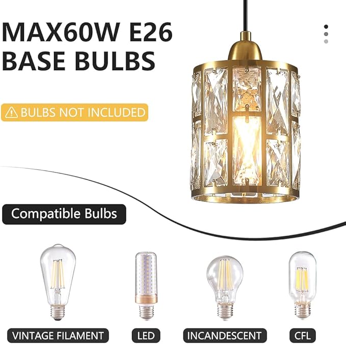 Gold 3 Pack Kitchen Pendant Lighting Over Island Modern Crystal Glass Shade Adjustable Hanging Fixture for Dining Hallway Bedroom Matte