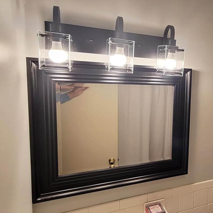 Black Bathroom Light Fixtures Over Mirror 3-Light Wall Sconces Lights, Industrial Vanity Light Farmhouse Lighting Fixtures Bathroom Above Mirror,Modern Wall Light fixtures