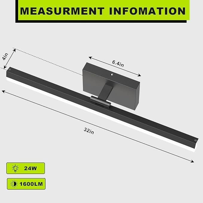 IZORRO Modern Bathroom Vanity Light 32 inch, Rotatable, 24W Dimmable Led Bathroom Light Fixture Over Mirror, Black Vanity Light Bar (5 Color Temperature)