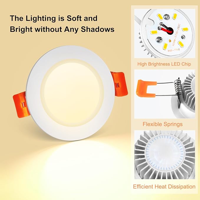 YGS-Tech 2 Inch LED Recessed Lighting, Dimmable Downlight 3W(35W Halogen Equivalent), CRI80, 3000K Warm White Ceiling Light with LED Driver(24 Pack)