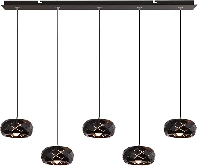Crust 5 Mini Pendant Lighting Black - LED Hanging Light Fixture for Kitchen Island, Bar, Foyer - Cluster Pendants - Dimmable, Adjustable Wire, Lamp Bulb Included