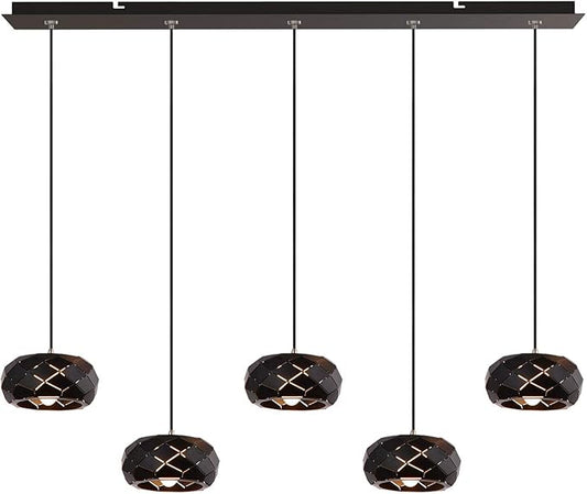 Crust 5 Mini Pendant Lighting Black - LED Hanging Light Fixture for Kitchen Island, Bar, Foyer - Cluster Pendants - Dimmable, Adjustable Wire, Lamp Bulb Included