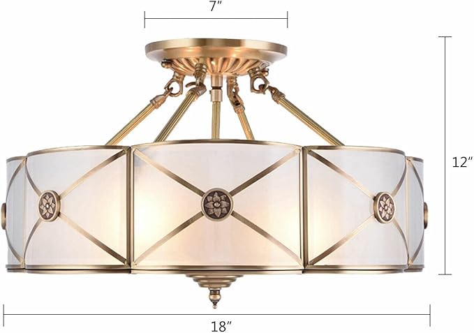 Tiffany Ceiling Lamp Semi Flush Mount Light 4-Light Drum Shade Vintage Chandelier Ceiling Lighting Fixture for Bedroom Hallway Entryway Foyer W18 H12 inch