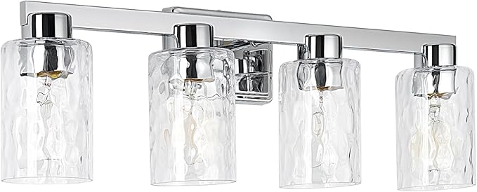 4-Light Bathroom Light Fixtures Modern Chrome Vanity Lights with Water Ripple Glass Wall Sconces Over Mirror for Bathroom, Powder Room, Living Room