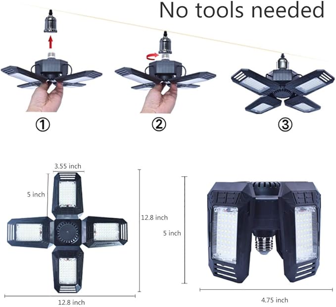 Deformable LED Garage Lights - 12000 Lumen 6500K Daylight 120W, Four Leaf Garage Organization Ceiling Lighting
