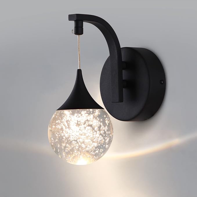 Sedelan Modern Indoor Wall Lamp, Bubble Crystal Wall Sconces, 5W LED Dimmable Wall Light Fixtures for Living Room Corridor Bedroom Bedside Hallway, Sand Black