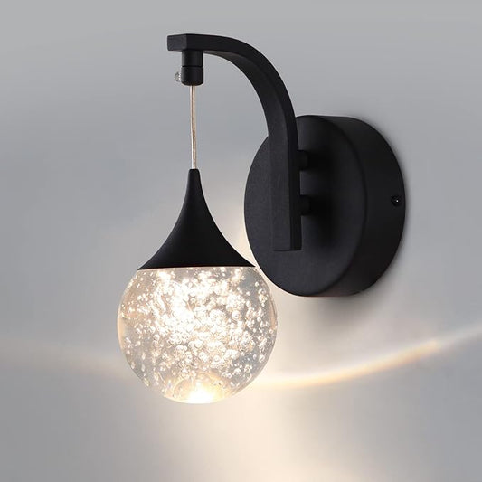 Sedelan Modern Indoor Wall Lamp, Bubble Crystal Wall Sconces, 5W LED Dimmable Wall Light Fixtures for Living Room Corridor Bedroom Bedside Hallway, Sand Black