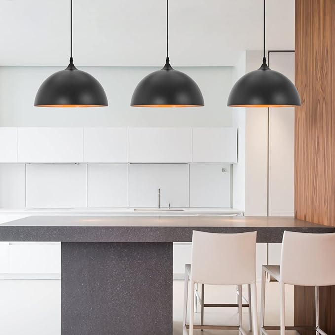 Industrial Pendant Light Fixtures,11.8" Black Dome Pendant Lights,Adjustable Vintage Hanging Lamp for Kitchen Island Restaurant Bar Cafe Dining Room Sink,3 Pack