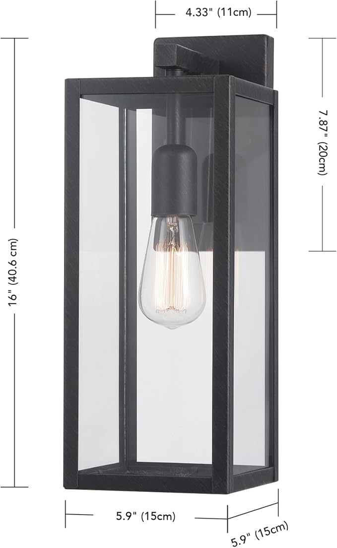 Globe Electric 44837 1-Light Outdoor Indoor Wall Sconce, Brushed Dark Bronze, Clear Glass Shade, Back Porch Lights, Front Patio, Garage Fixture, Exterior Lighting for House