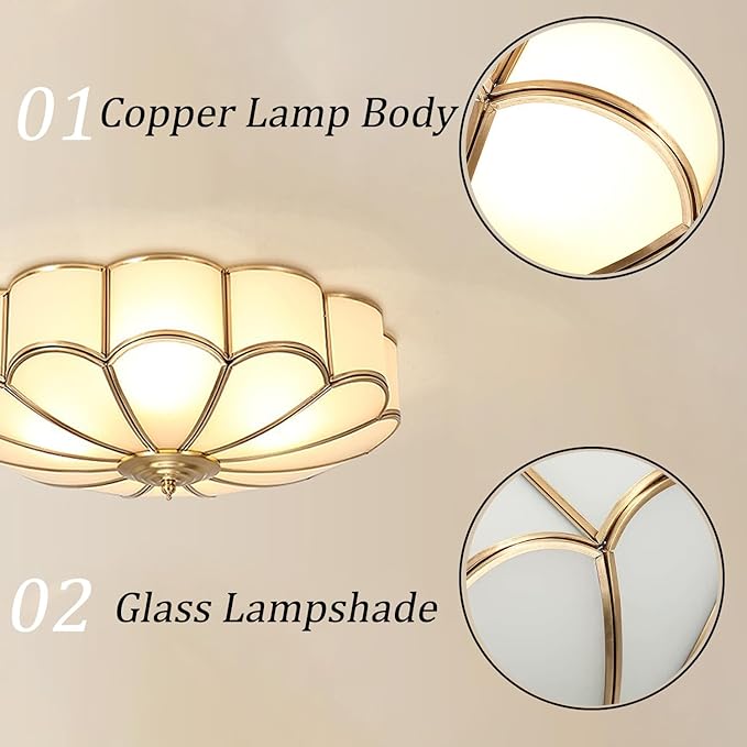 MIXL-18 Inch Brass Flush Mount Ceiling Light,4-Bulbs Flower Shape Living Room Light Fixture,Mid Century Ceiling Lamp for Bedroom and Entryway