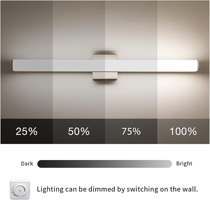 LED Bathroom Vanity Light Fixtures 31.5in Brushed Nickel,Dimmable24W 4000K Natural White Square Wall Fixture, Modern Lighting for Over Mirror, Damp Rated
