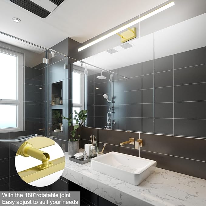 Aipsun 48inch Bathroom Vanity Light Brushed Gold Modern LED Vanity Lighting Over Mirror Adjustable Gold Wall Light for Bathroom (Cool White 5500K)