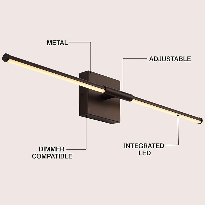 JONATHAN Y 28" Oil Rubbed Bronze Modern Dimmable Integrated LED Wall Sconce, Minimalist Adjustable Metal Vanity Light for Bathroom Mirror, Bedroom, Hallway, 3000K, ETL Listed (JYL7041D)