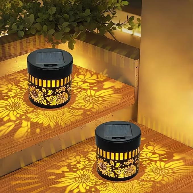 2 PCS Solar Fence Lights Outdoor, Metal Solar Powered Wall Deck Step Lights 2026 New Sunflower, Hanging LED Waterproof Decorative Lighting for Garden Patio Backyard Post Decor(Warm Light)