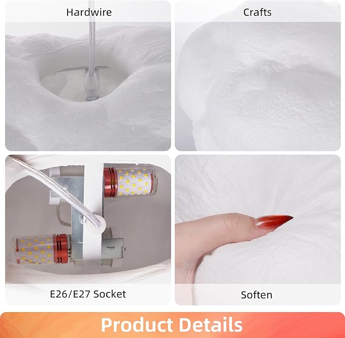 Arturesthome 2-Light White Cloud Pendant Light,Modern Fluffy Cotton Chandelier LED Ceiling Hanging Light Fixture for Bedroom Hotel Restaurant Cafe-19.65in