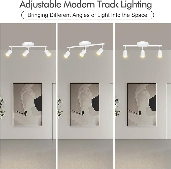 AUQUEE 3 Light Track Lighting Fixtures Ceiling, 12W/2700K White Track Lighting with Acrylic Lampshade & Rotatable Light Heads, 20000hrs Lifespan, Modern LED Track Lights Ceiling for Kitchen/Hallyway