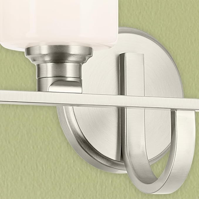 Kichler Gioe 32.25 in 4-Light Bathroom Vanity Light Fixture with Opal Glass in Brushed Nickel, Modern Wall Mount Over Mirror for Powder Room, Damp Rated (32.25 in W x 10.5 in H), 55227NI