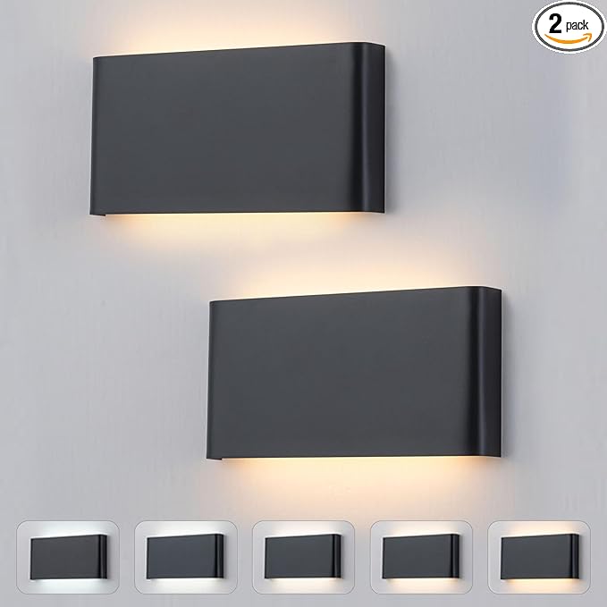 Nigaut Modern LED Wall Sconce Light, 15W 3000k-6500k Adjustable Black Bathroom Vanity Light Fixtures for Hallway Bedroom Stairwell Up and Down Lights Indoor 2-Pack